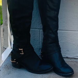Women’s Tall Black Faux-Leather Boots - Size 7.5